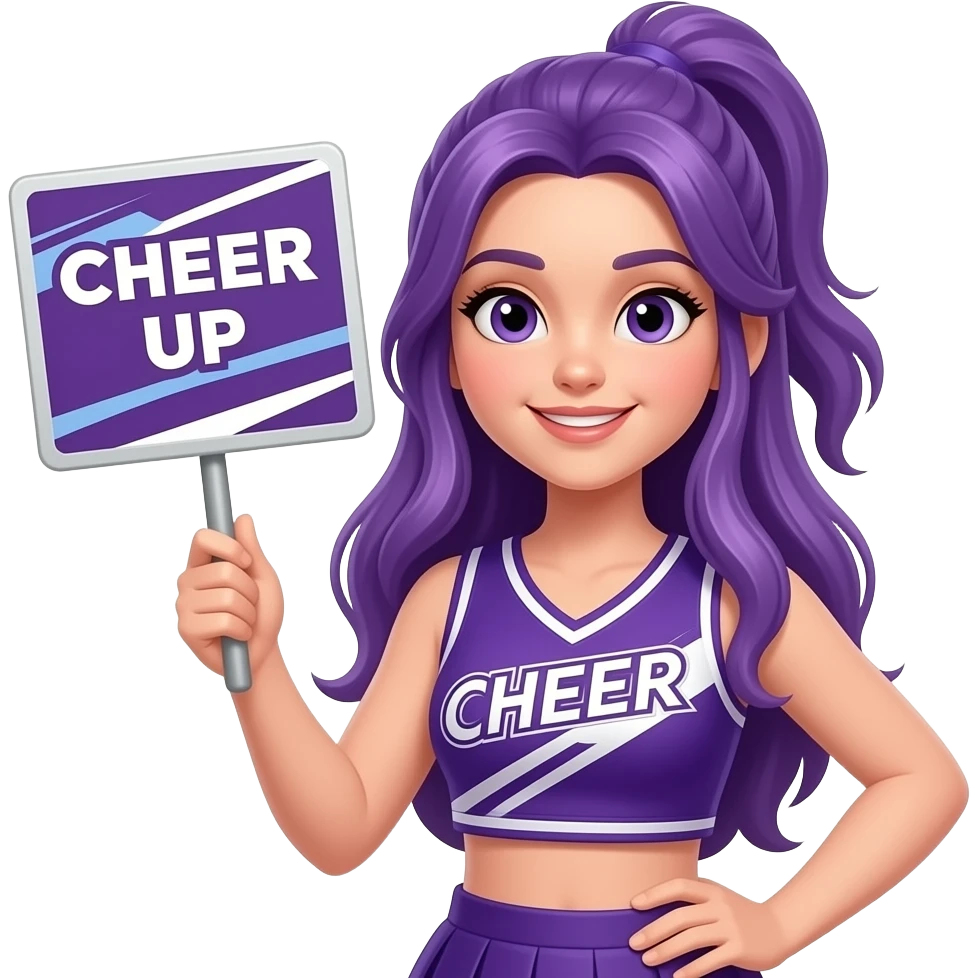 girl with long purple hair with a cheer up sign emoji