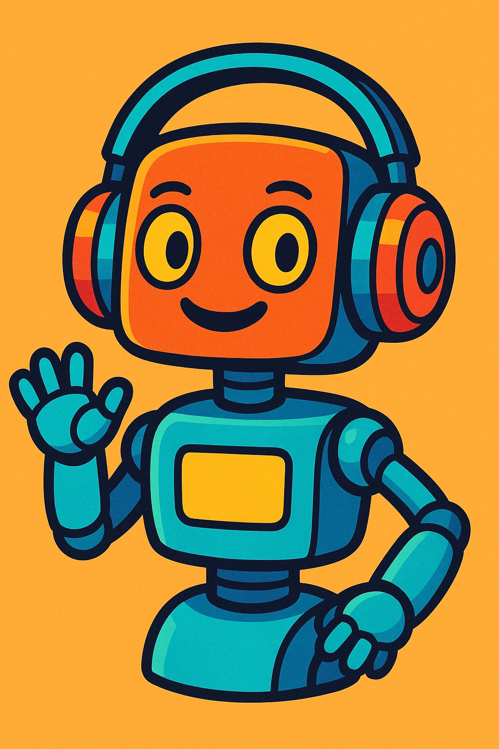 robot with headphones, vibrant cartoon style emoji