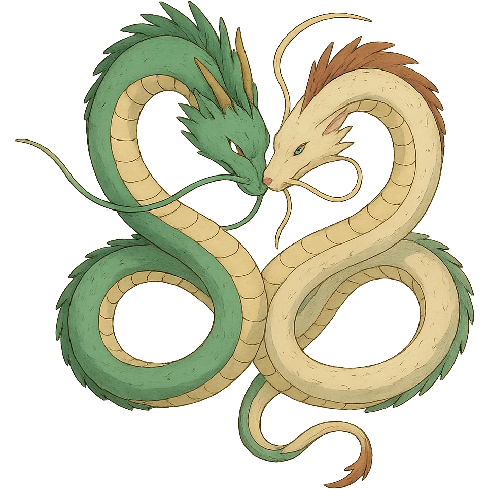 two intertwined serpents ghibli style illustration emoji