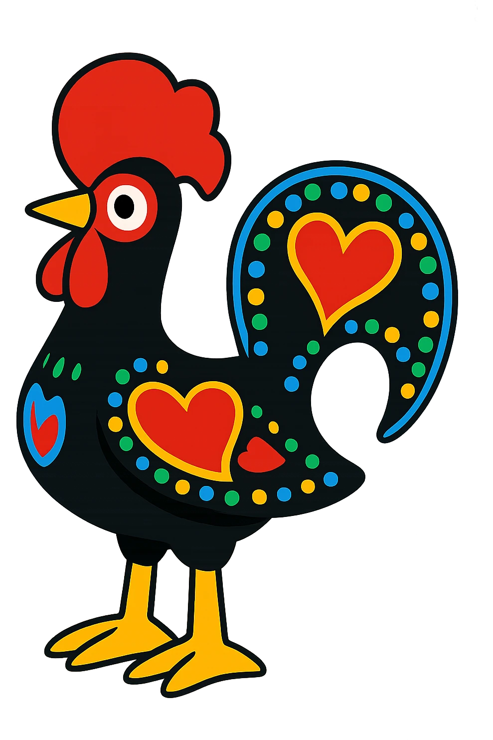Portuguese rooster (Galo de Barcelos), colorful cartoon style emoji