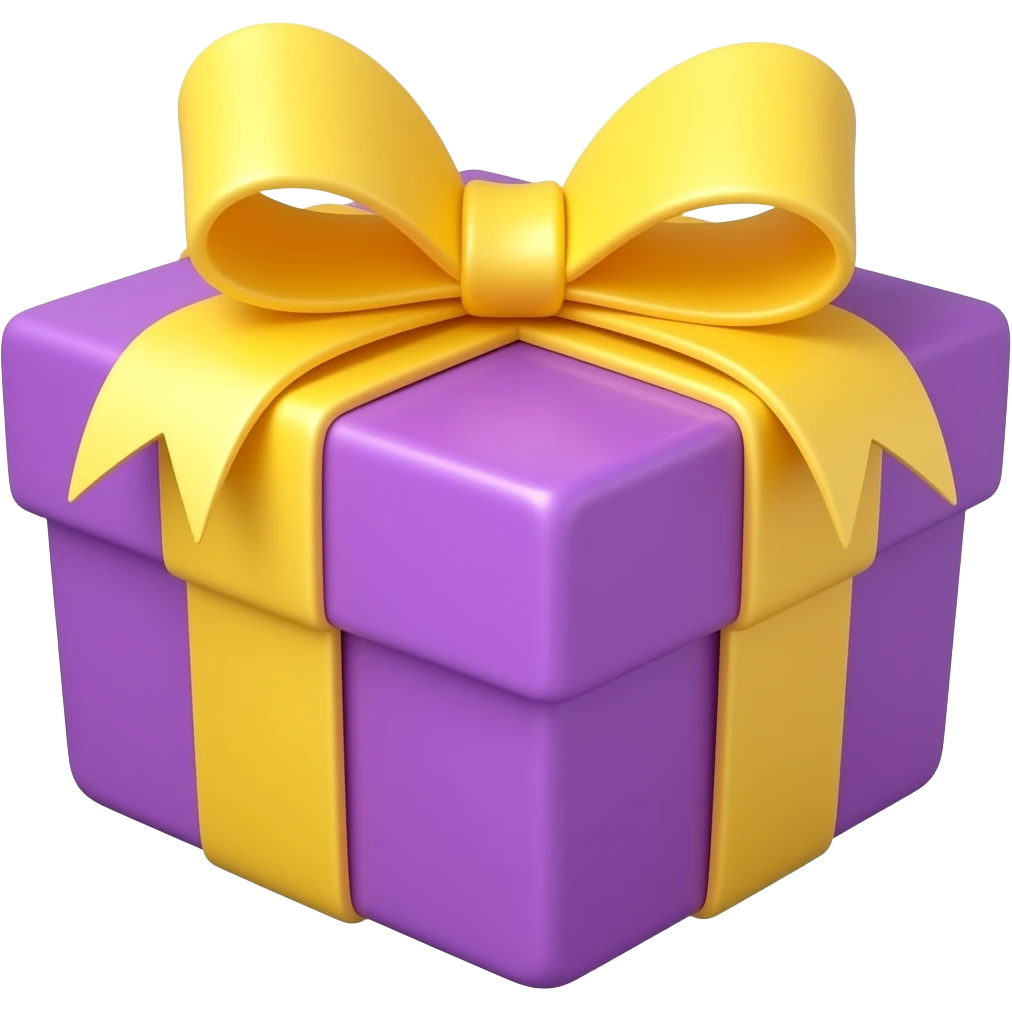 Purple and yellow wrapped gift box with ribbon bow ios emoji emoji