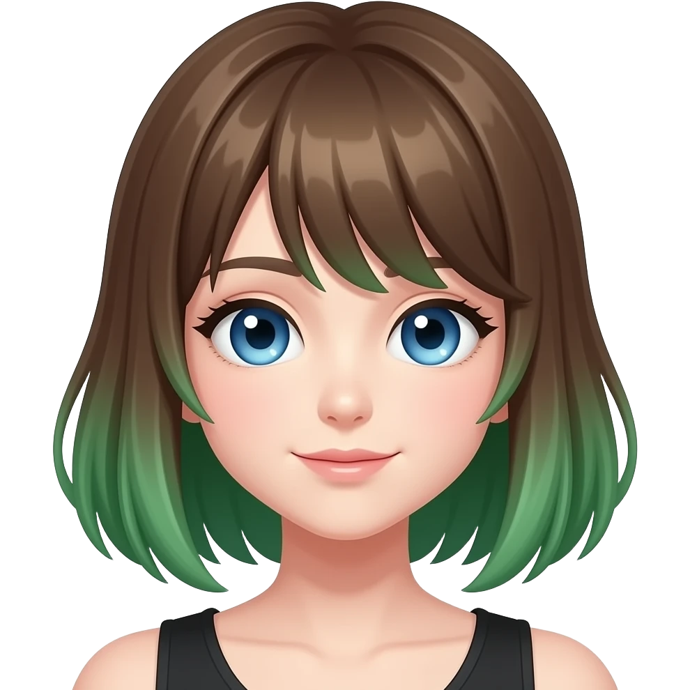 Brown and green hair with blue eyes vtuber emoji