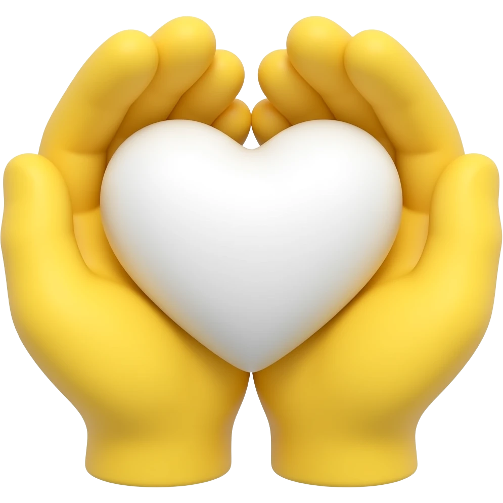 small white heart held in bright yellow hands emoji