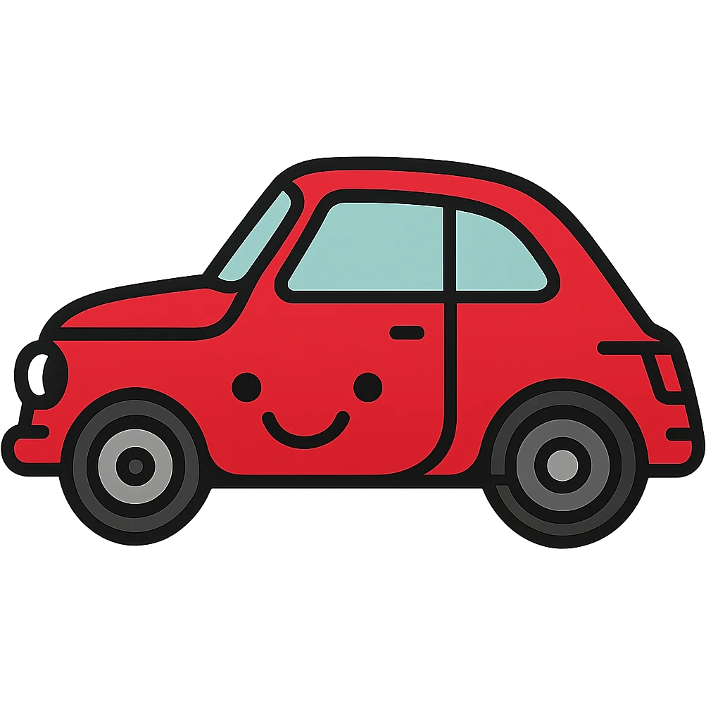 Make the Fiat 500 car red, add a smiling face to the car, keep the background transparent. emoji