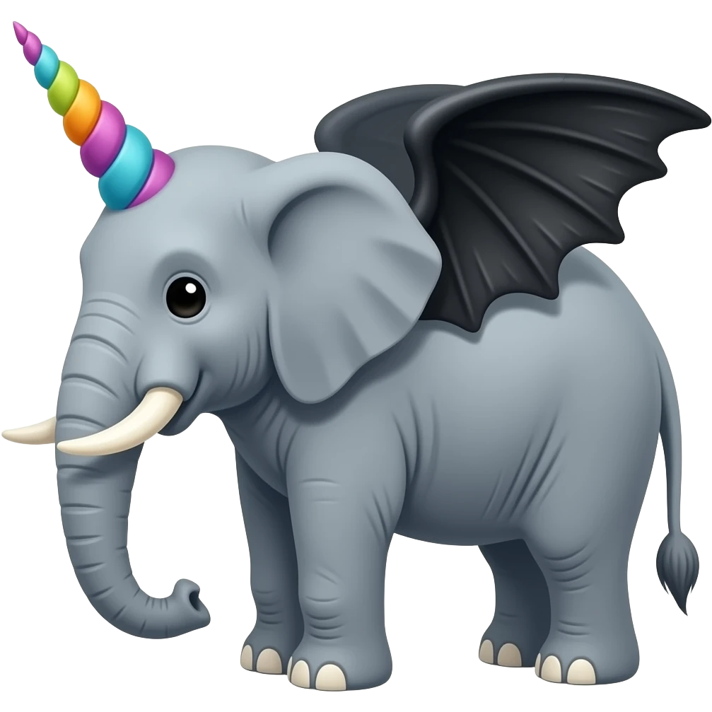 elephant with rainbow unicorn horn and black wings emoji