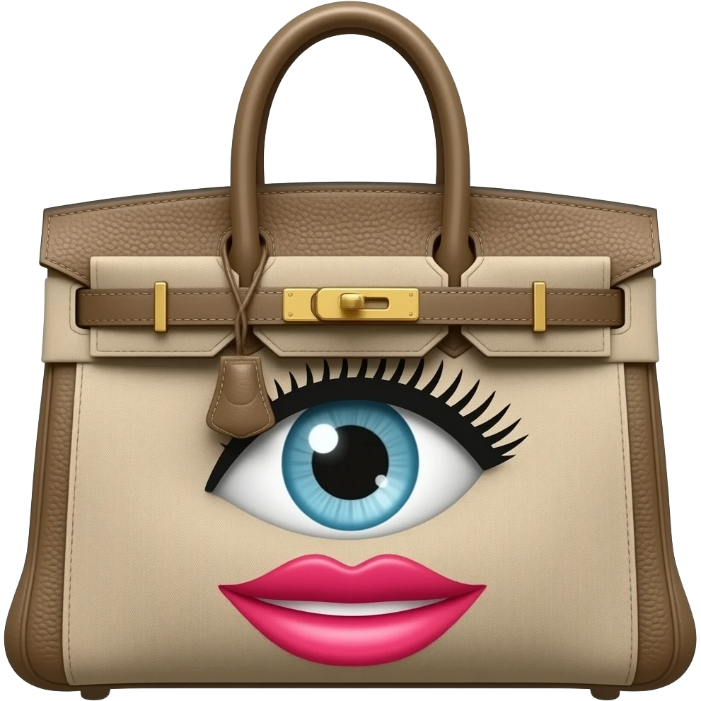 hermes bag with women eye and lips smiling emoji