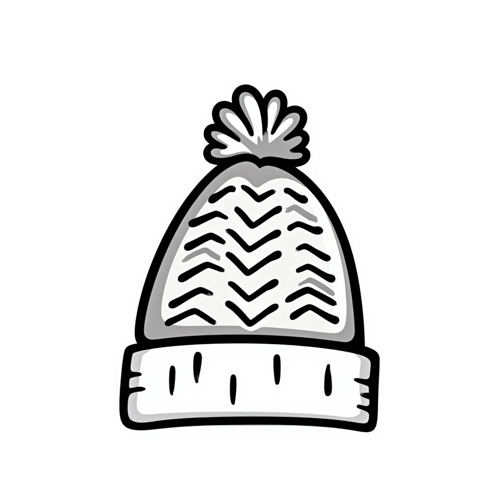 A knitted hat/beanie in pastel colors (dd9fb0, ffc6d3, a3bfc9, c4bee2, f1b091), hand-drawn doodle style emoji