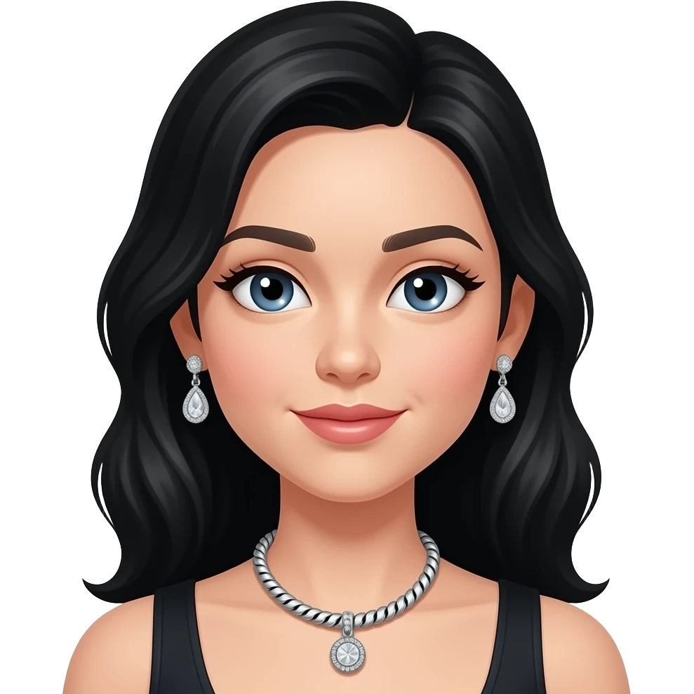 white girl with black hair with jewelry like pandora and swarovski emoji