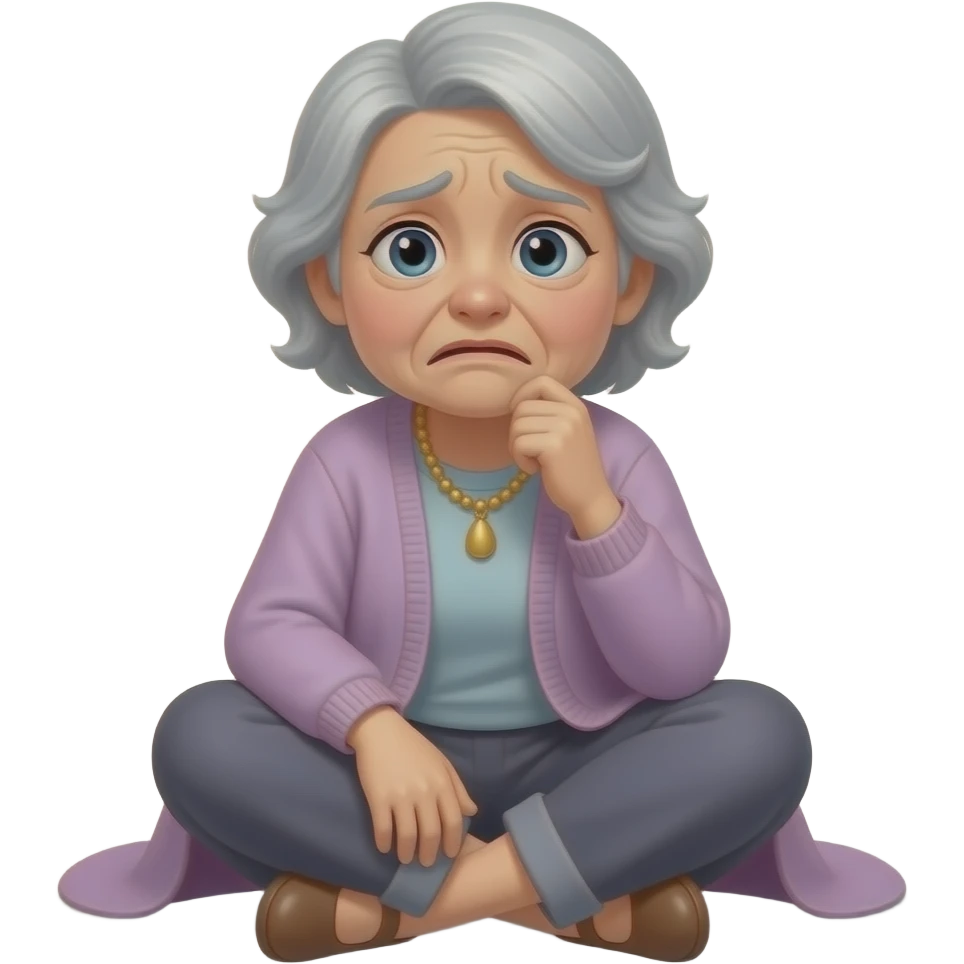 abuela asustada pero cuerpo entero pero que este sentada en el suelo emoji