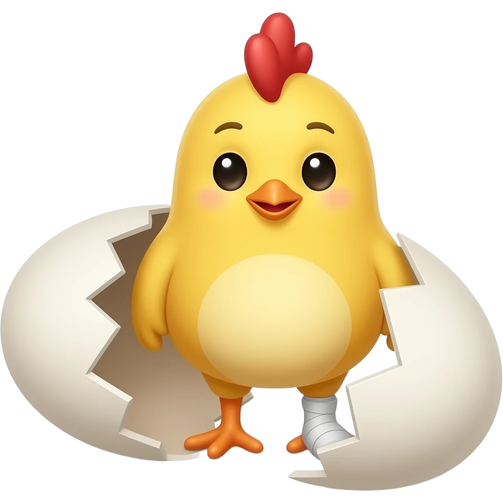 Chickwith leg cast coming out from cracked easter egg emoji