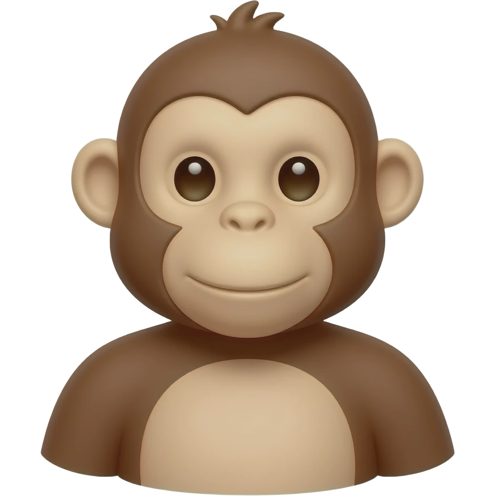 Custom iOS emoji with no blur and a white background. The topic of the emoji is "monkey with absolutely no arms". It MUST maintain the general apple iOS emoji style. emoji