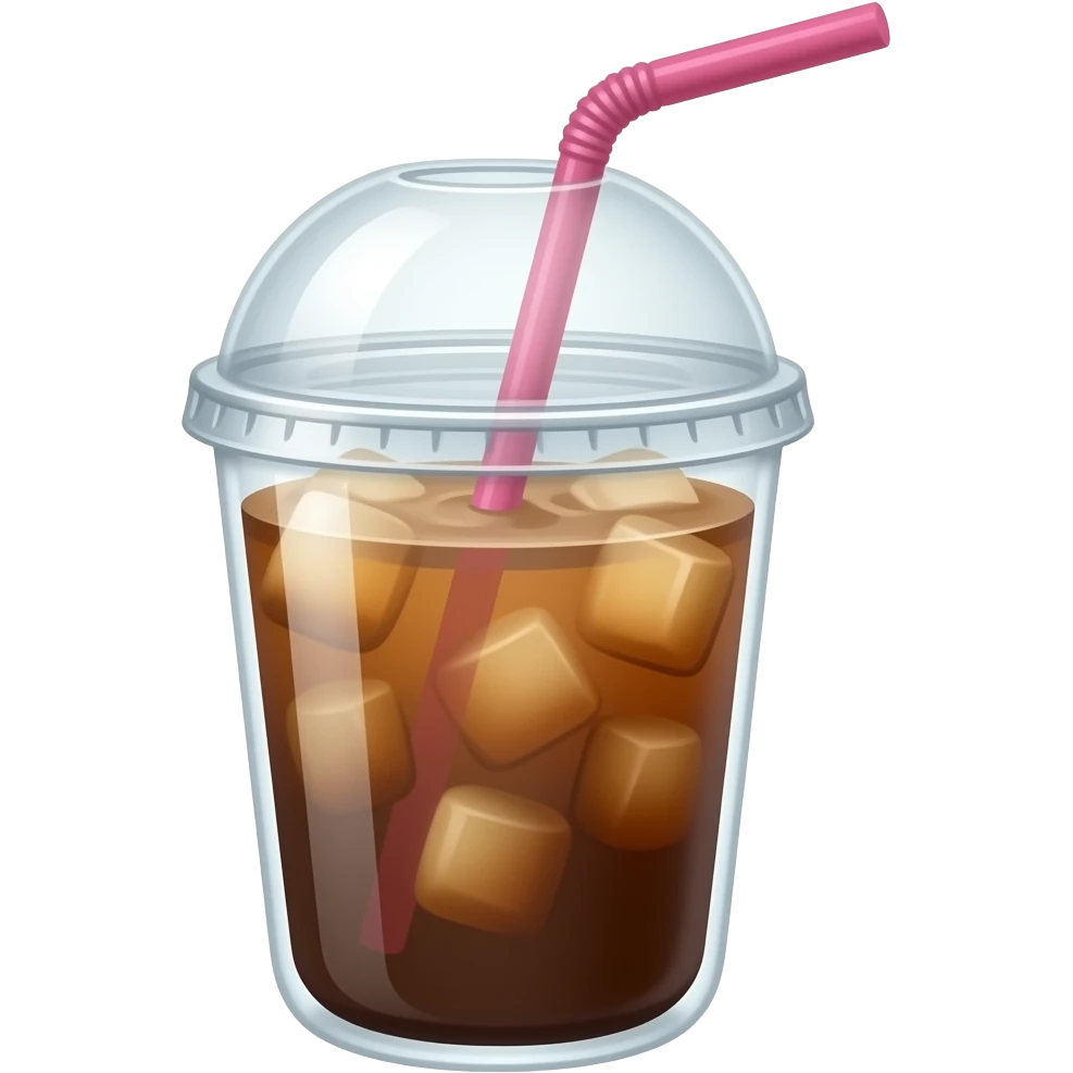 Iced coffee to go cup and pink straw emoji
