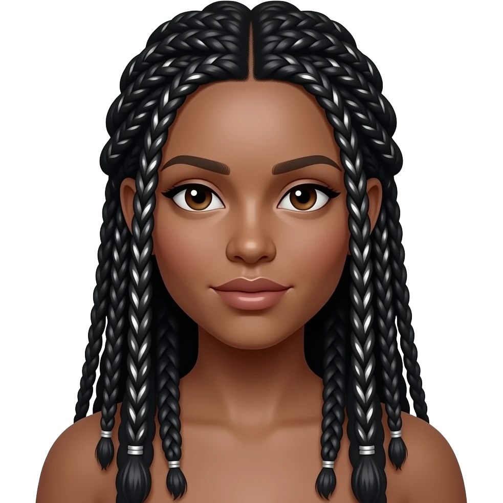 Long dark braids with metalic threads emoji