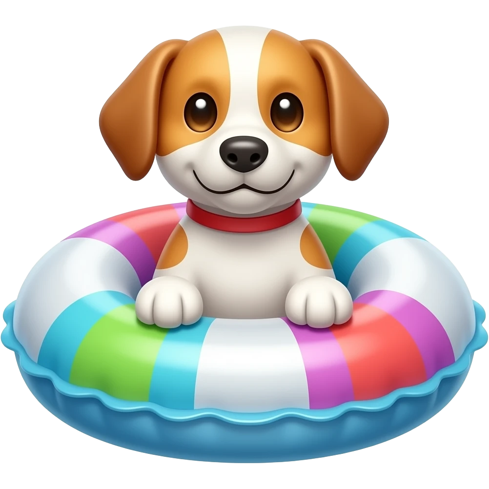 inflatable pool float object icon, colorful swimming ring, glossy plastic texture, a dog sitting in the middle looking to front emoji