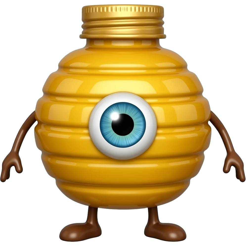A honey bottle with one single eye and legs and arms emoji