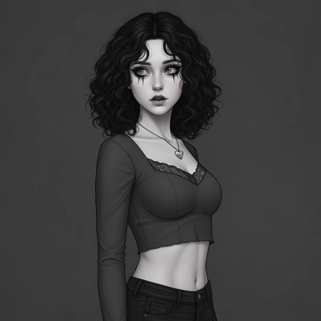 goth profile picture with a heart accent, cute, expressive, minimal, variation 3 emoji