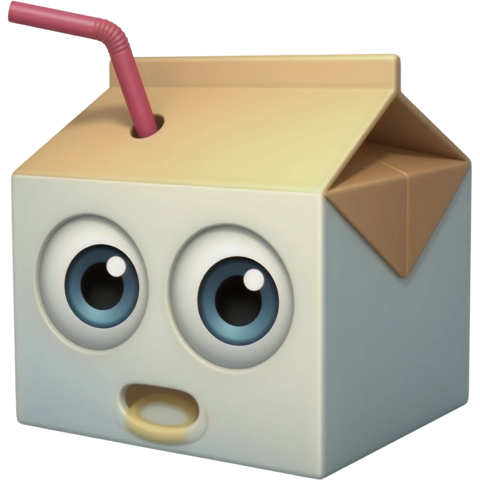 Juice box with no mouth eyes looking to the side with a hot pink straw emoji