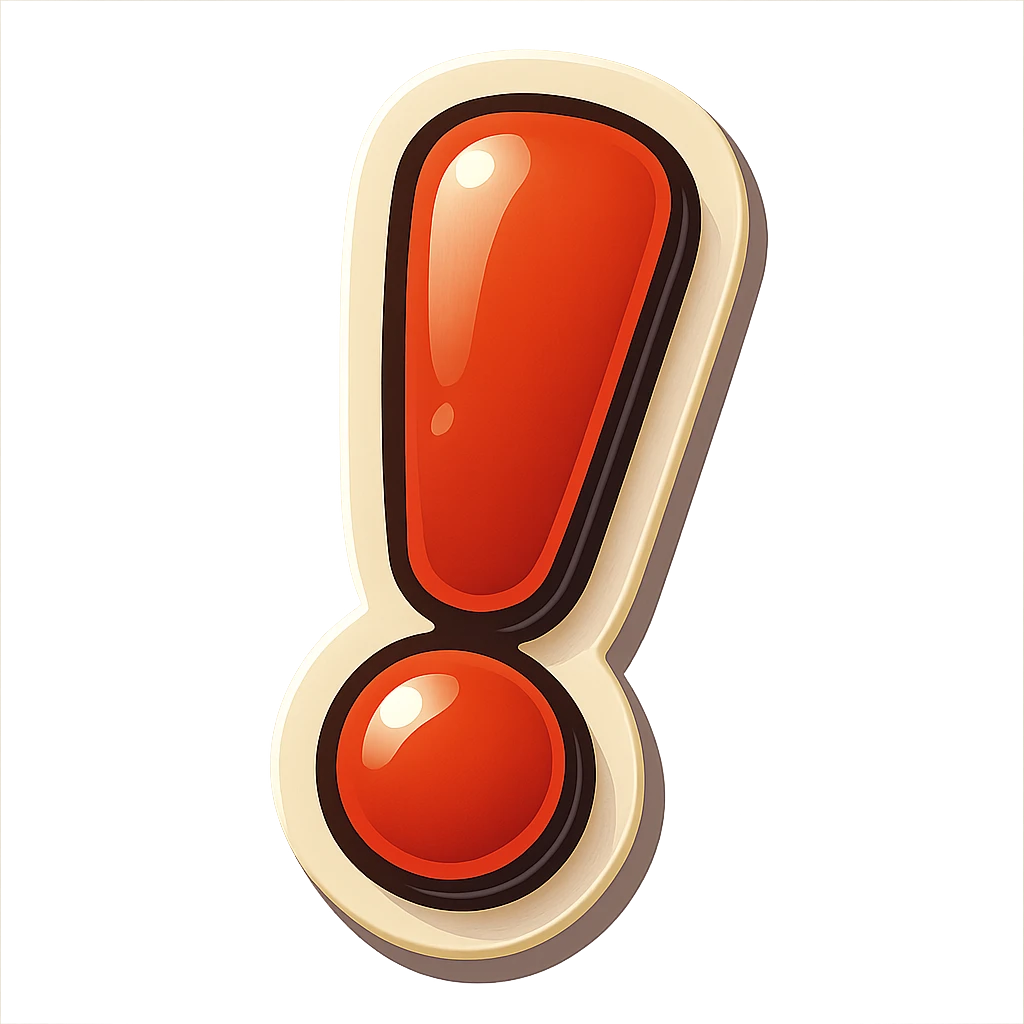 cartoon style sticker of a single exclamation mark symbol, simple and clear, no text emoji