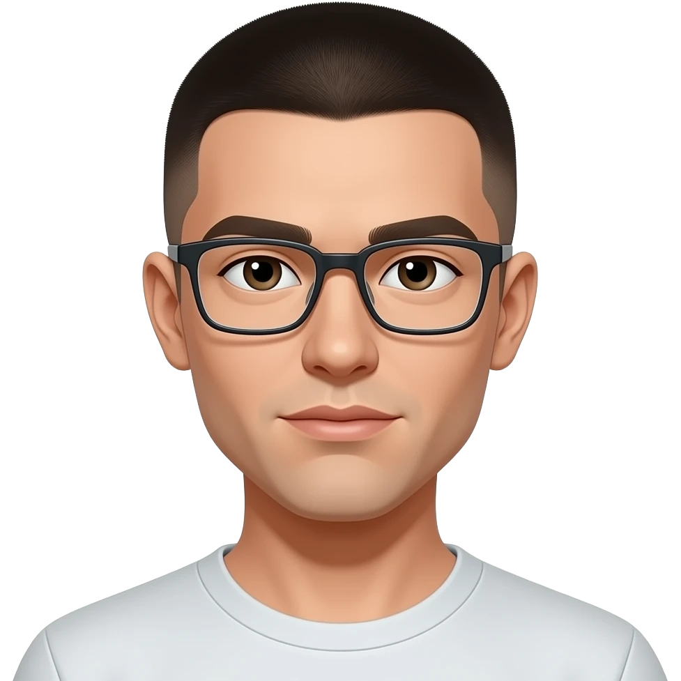 flat top hairstyle like brand pitt , modern look, skinny, with rectangle glasses emoji