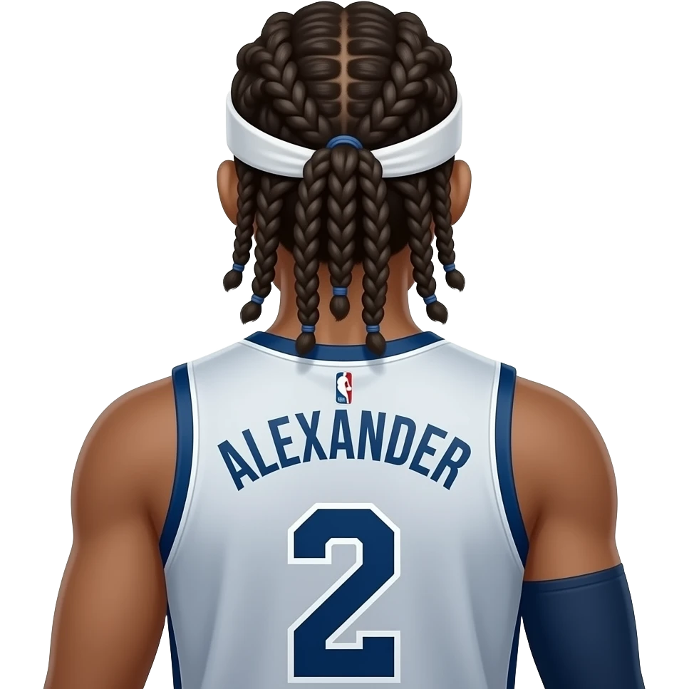 just make it sga from okc thunder from the back with his braids and a headband also with only the number 2 on the back and his name above the number make the last name say Alexander and make it bubble braids emoji