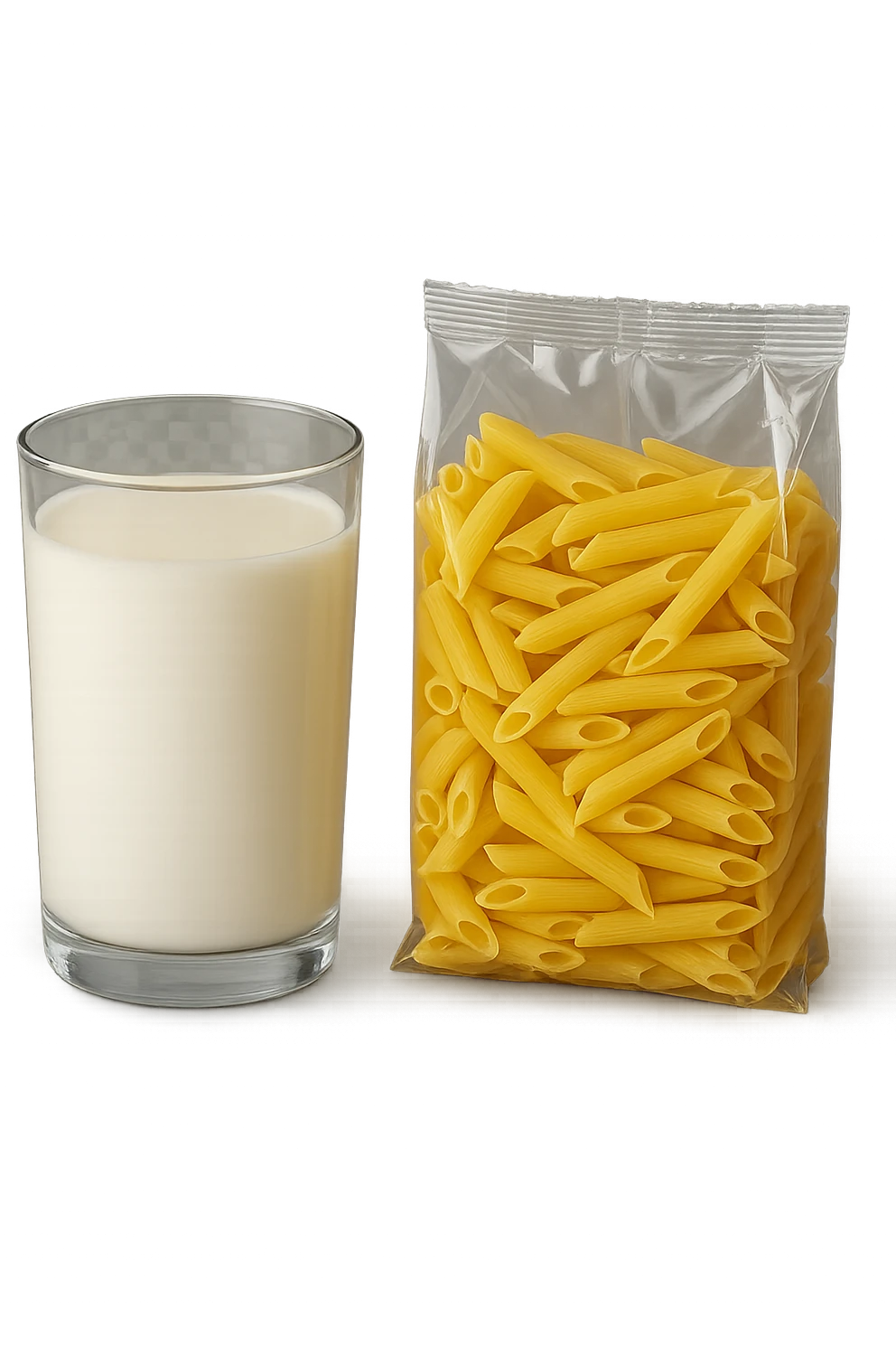 bicchiere di latte accanto a pacco di pasta emoji