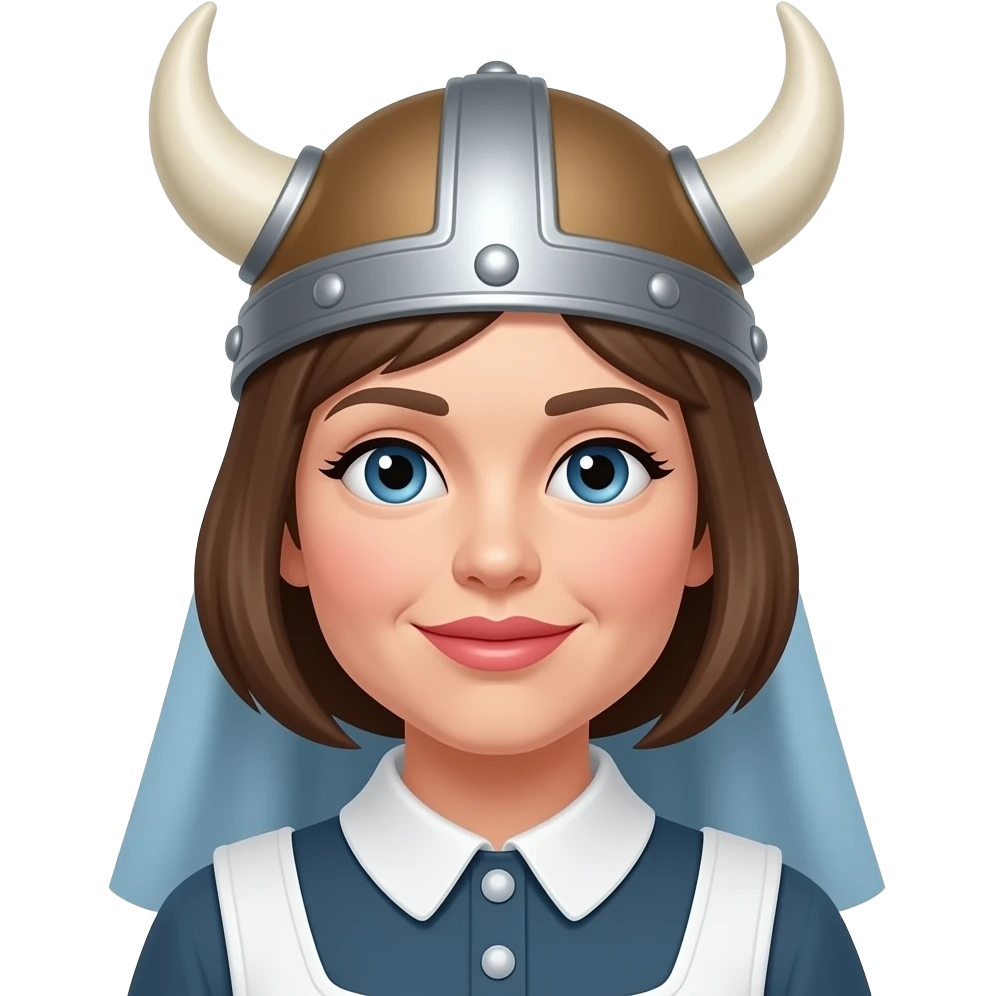 Viking hat silver braids old woman old nurse short brunette hair kissing on lips emoji