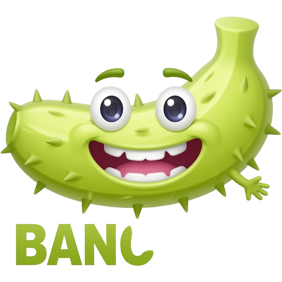 A toothy, funny, prickly banana cucumber with the text "BANOGUR". emoji