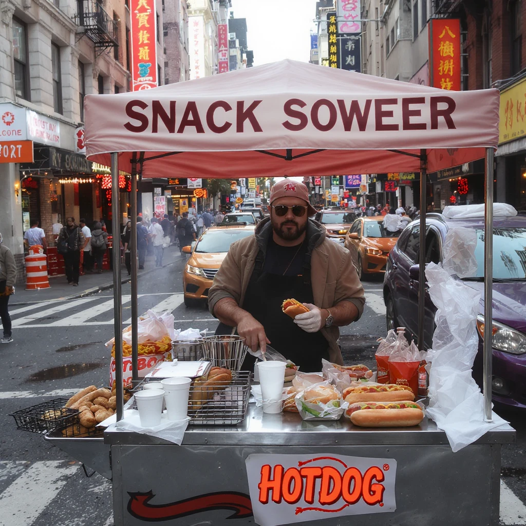 hotdog seller in New York with cart emoji