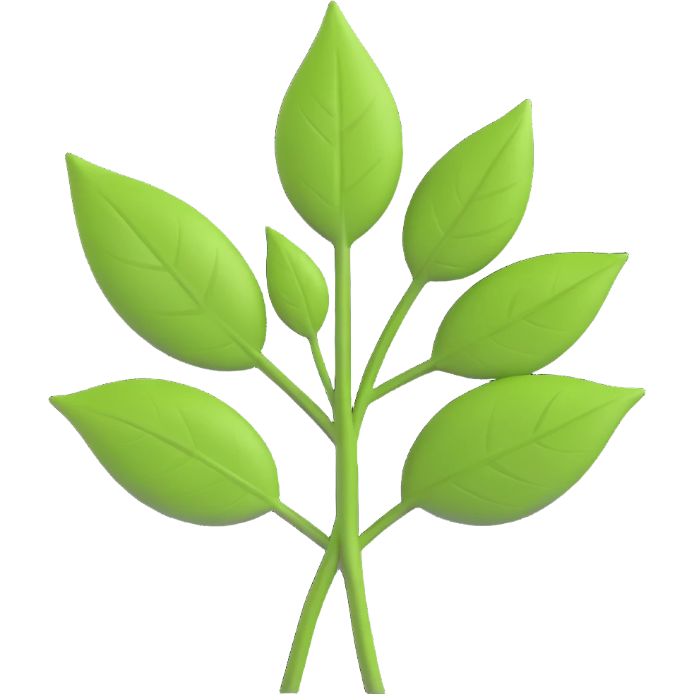 Make the stem and leaves green, keep the 3D iOS style, realistic and vibrant, transparent background. emoji
