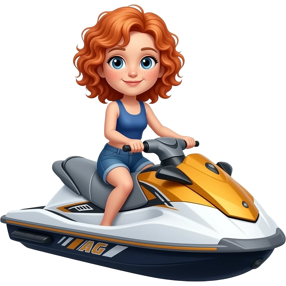 Fille rousse bouclés tâches de rousseur jet ski emoji