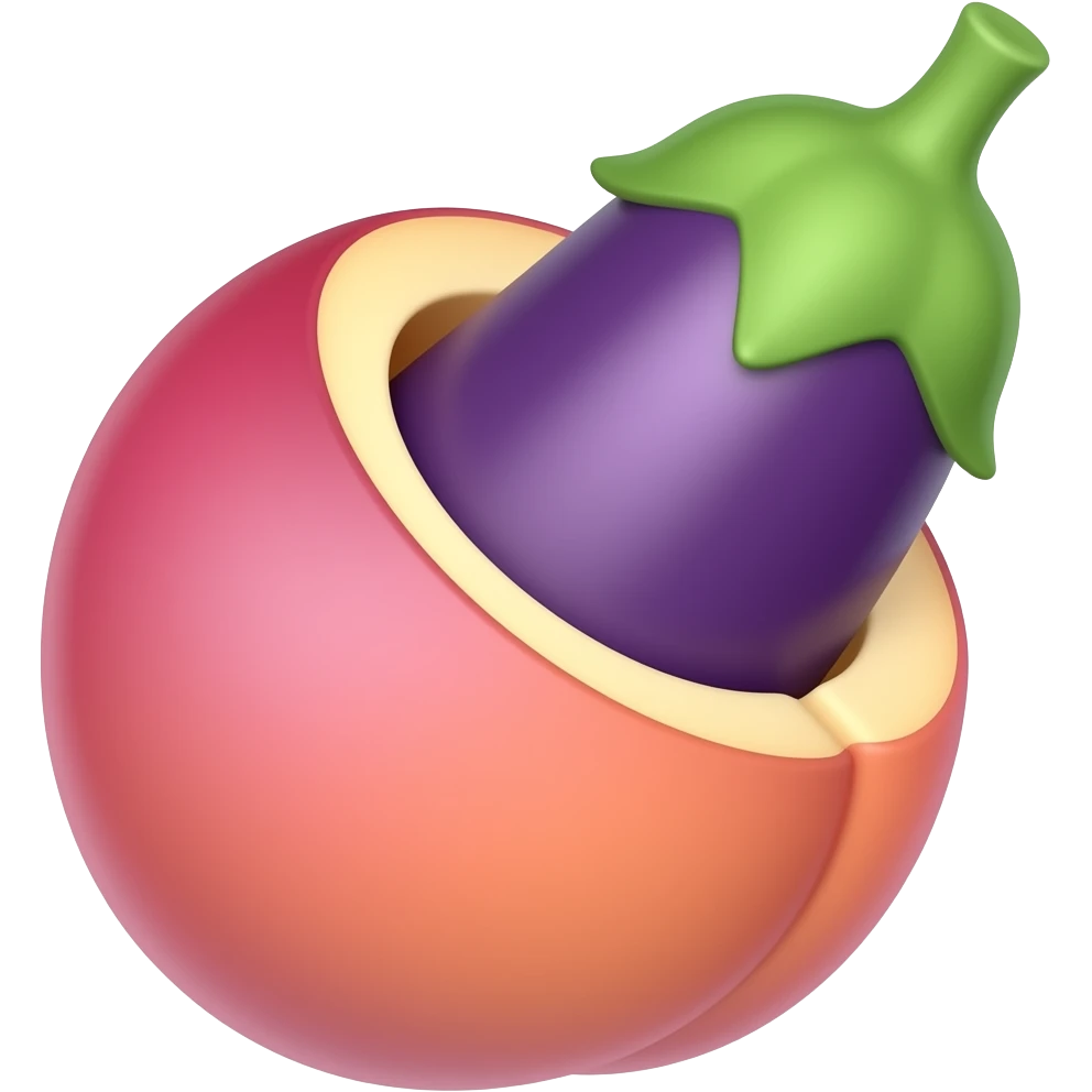 Eggplant emoji inserting in to the peach emoji emoji