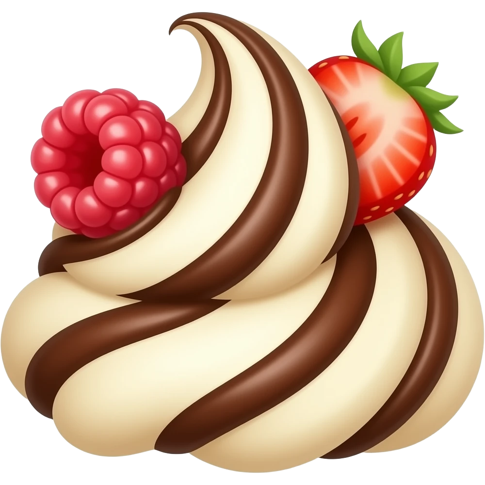 Chocolate, vanilla swirl with a raspberry and strawberry emoji