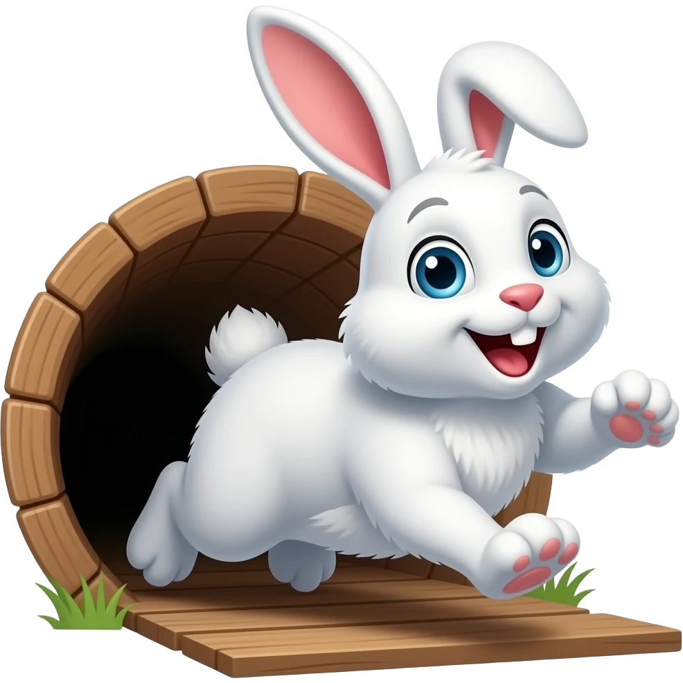 White bunny with an excited look on its face going down the Alice in wonderland rabbit hole emoji