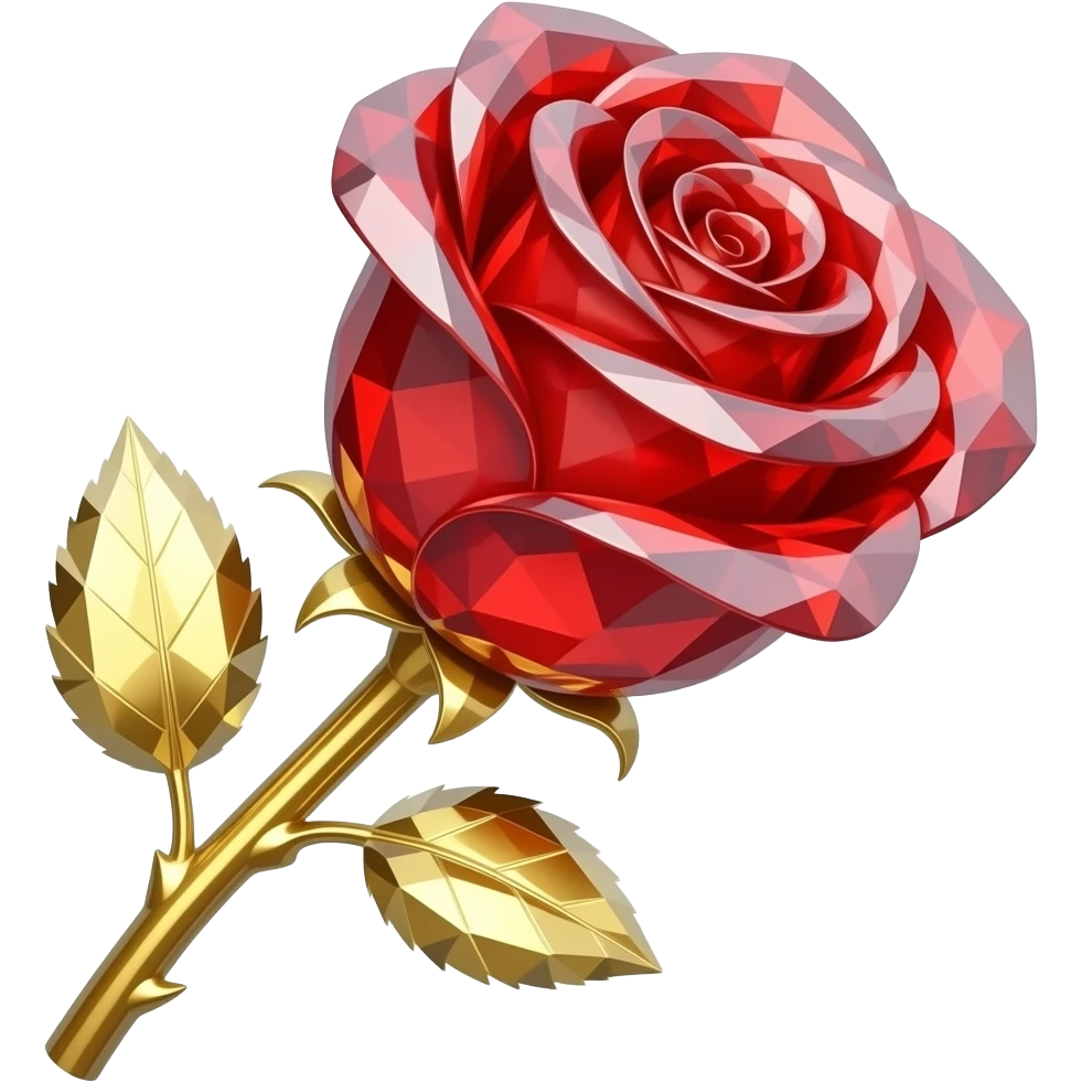 Red crystal rose with gold stem emoji