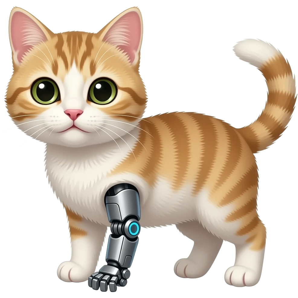 kitten with a robotic left front leg emote emoji