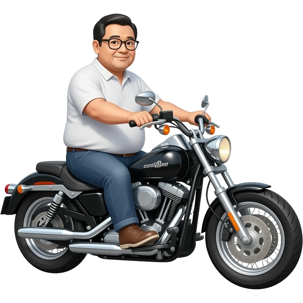 Bald fat Asian dad with glasses on motorcycle emoji