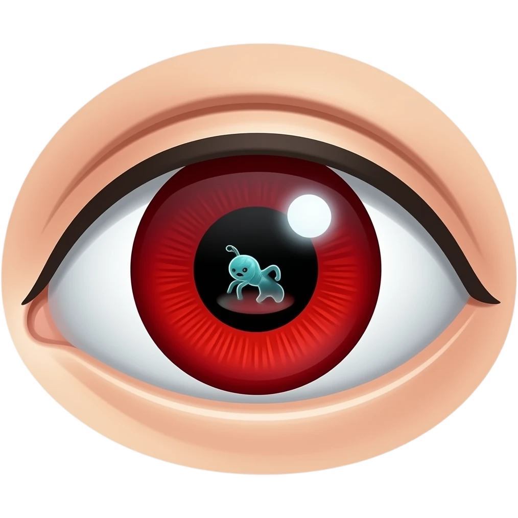 un solo ojo de color rojo  que exprese miedo y que en el centro dela pupila haya una creando pequeña emoji