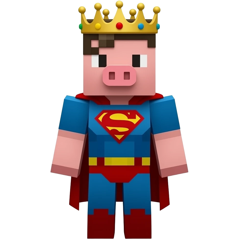 Technoblade minecraft pig with crown with a superman scarf emoji