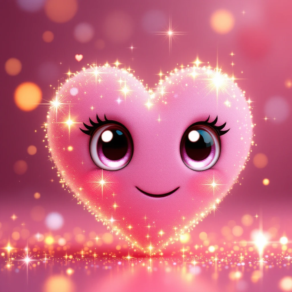 pink heart emoji with sparkles, extra cute, big eyes, blushing cheeks emoji