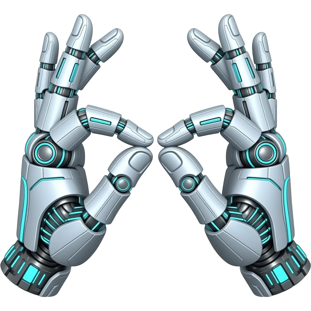 cyberpunk  - the touch of the fingers of two palms as in Michelangelo's painting in the Sistine Chapel, but mechanically constructed emoji