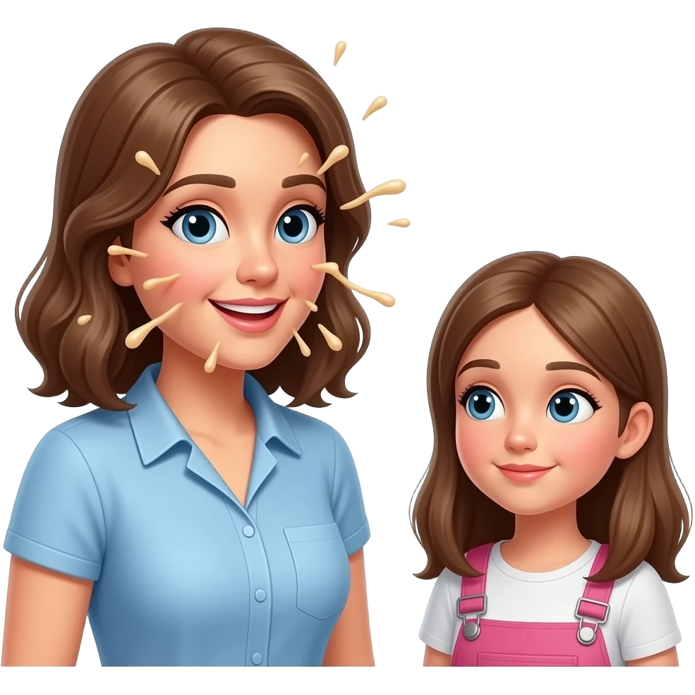 Mom has cum splashing all over her face, teen daughter watches emoji