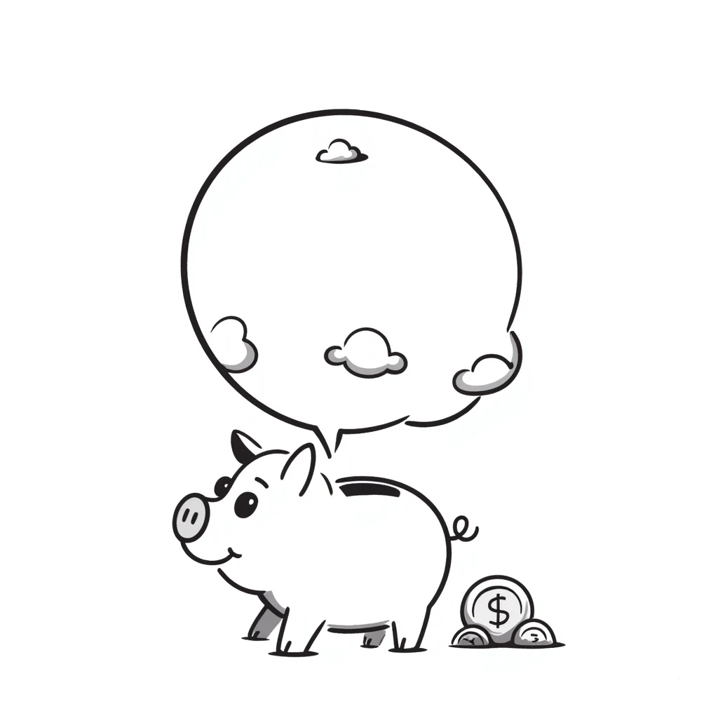 hand-drawn piggy bank with coins emoji