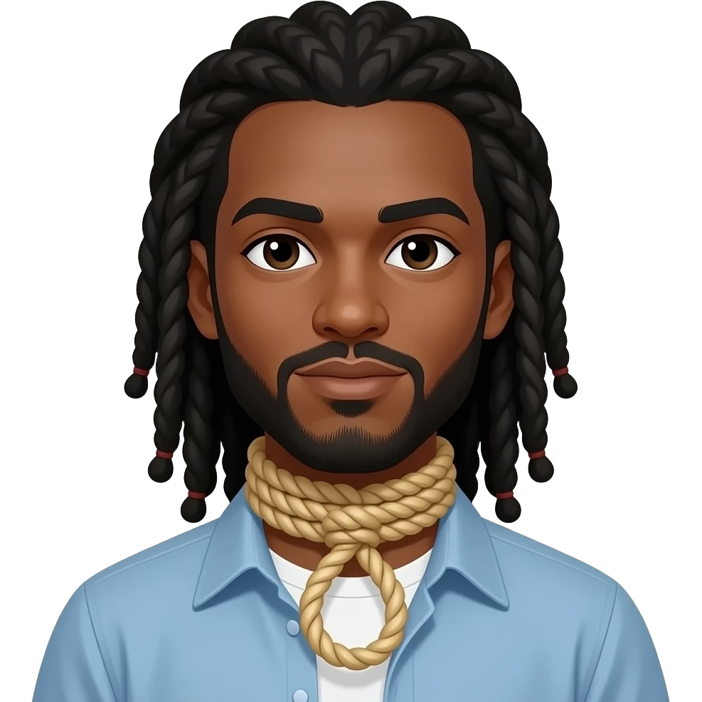 A black man with long locks with a noose around his neck emoji