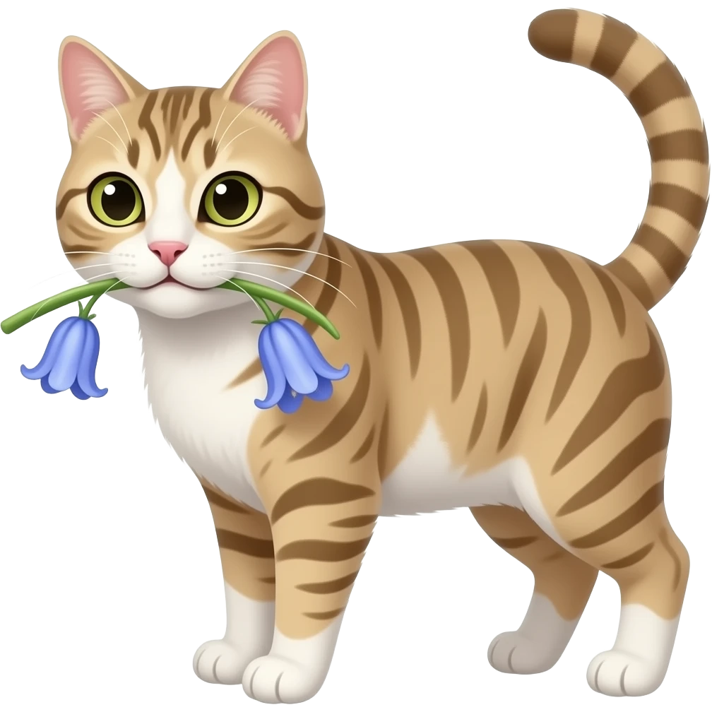 Cat with bluebell in mouth emoji