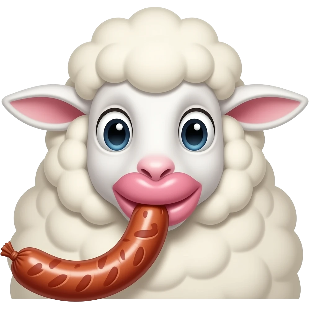 White Sheep with big swollen comfy botox filler lips sucking on tip of sausage hard with no teeth emoji