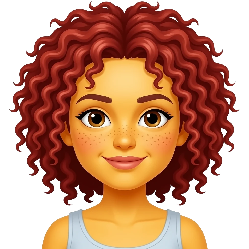 girl with bright yellow skin, red tighter curls curly afro hair & freckles emoji