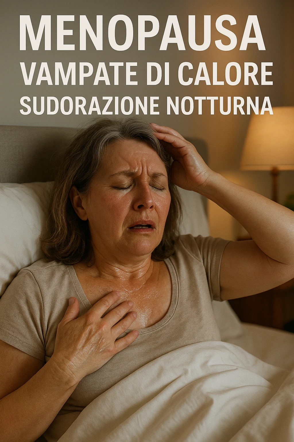 Donna in menopausa con sintomi evidenti. immagini specifiche, se usi testo deve essere in italiano. immagini realistiche 4k emoji