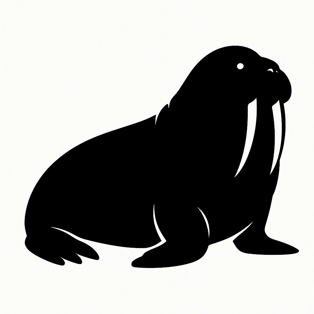 Walrus black silhouette white background emoji