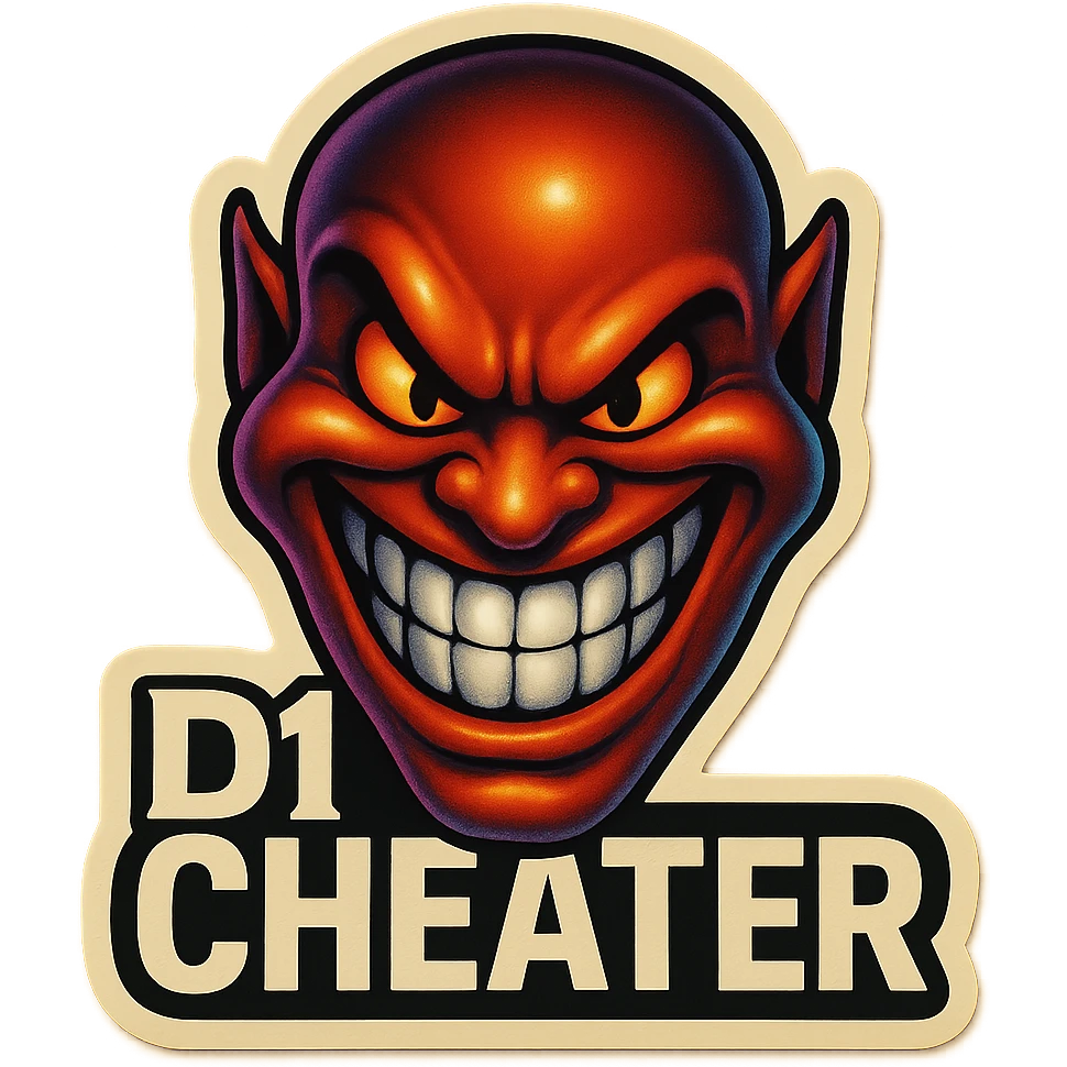 grin evil face
 add the words " D1 Cheater " in White emoji