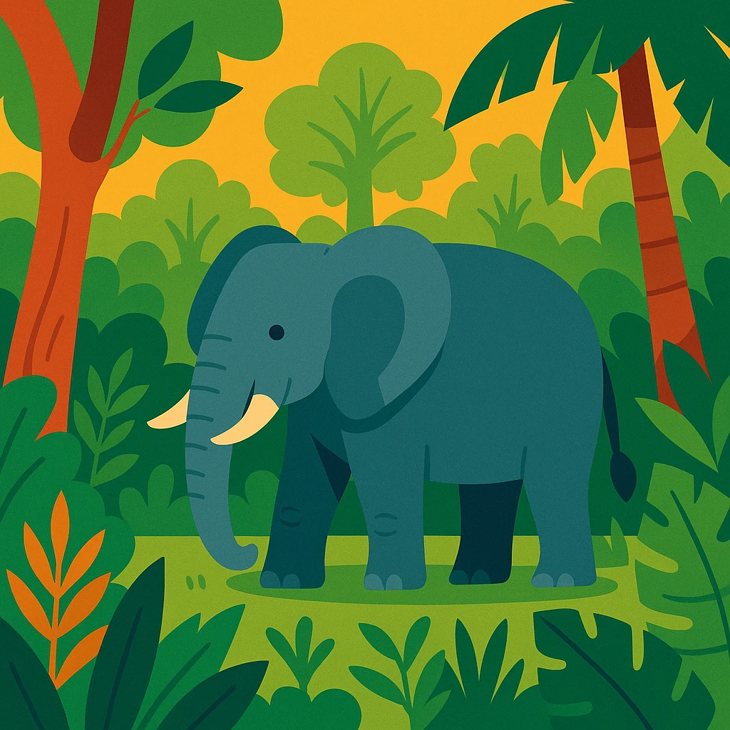 Flat design style elephant in the jungle emoji